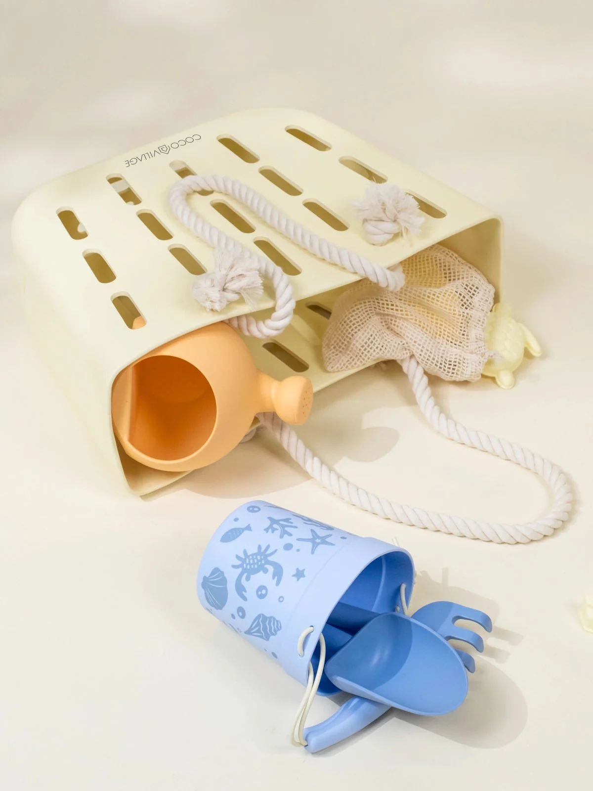 EVA Waterproof Beach Bag With Cotton Handle Rope - Cream - Image 3