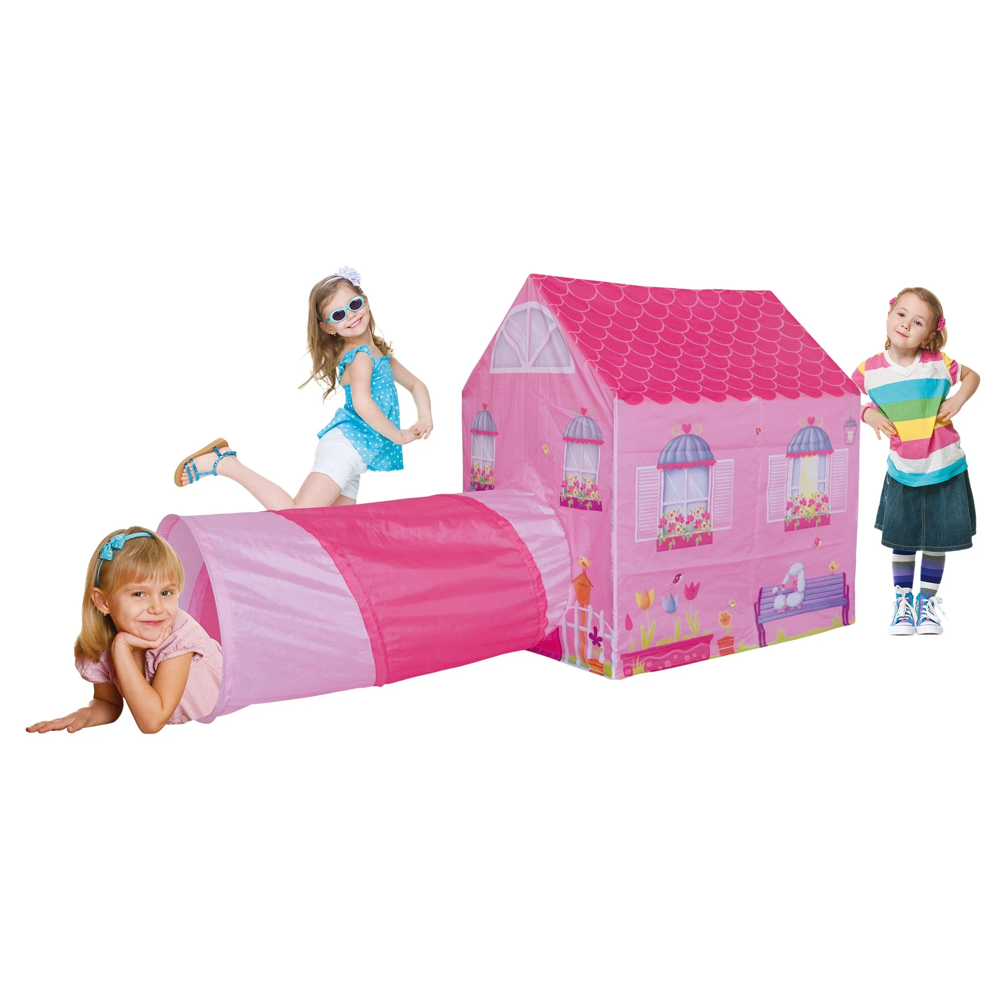 MIMA-Indoor Tent Pink House with Tunnel